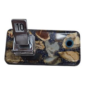 Vintage Agate Resin Perpetual Desk Calendar Pen Holder Mid Century Modern MCM